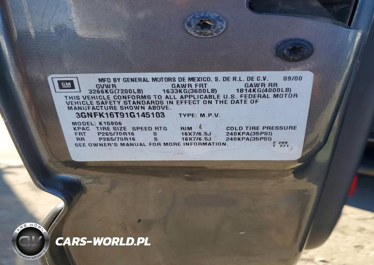 2001 Chevrolet Suburban K1500 VIN:3GNFK16T91G145103 - 13
