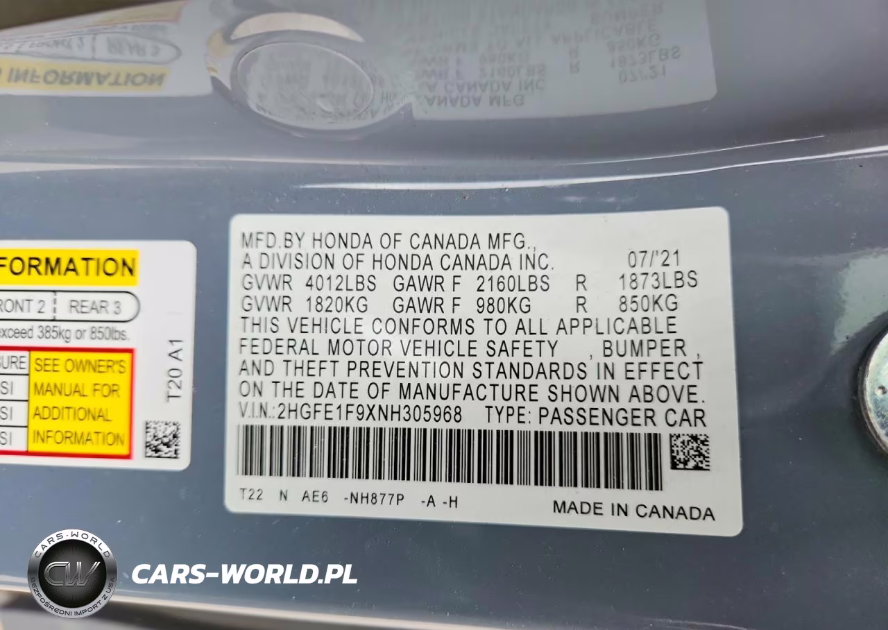 2022 Honda Civic Touring VIN:2HGFE1F9XNH305968 - 12