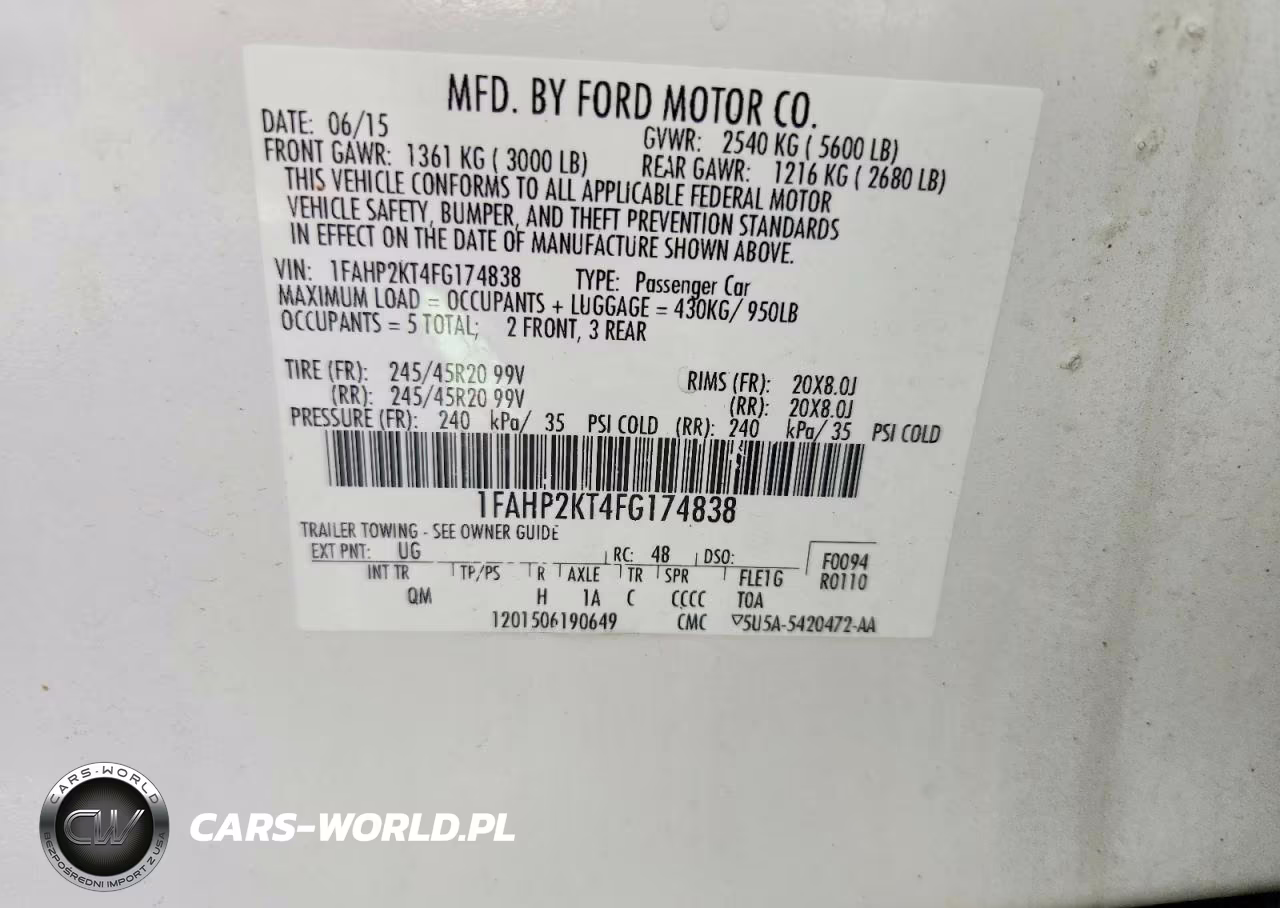 2015 Ford Taurus Sho VIN:1FAHP2KT4FG174838 - 12