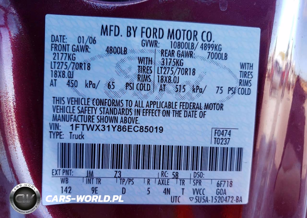 2006 Ford F350 Srw Super Duty VIN:1FTWX31Y86EC85019 - 12