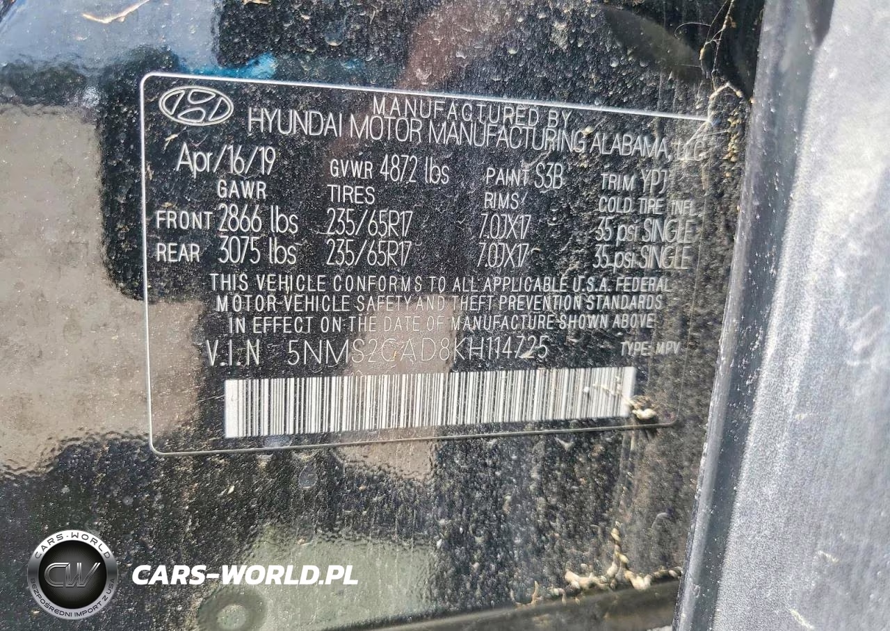 2019 Hyundai Santa Fe Se VIN:5NMS2CAD8KH114725 - 13