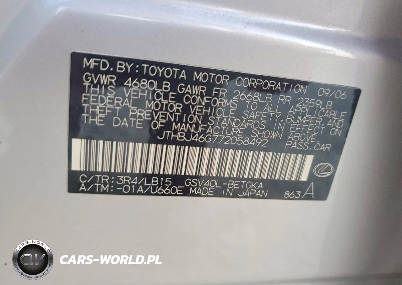 2007 Lexus Es 350 VIN:JTHBJ46G772058492 - 12