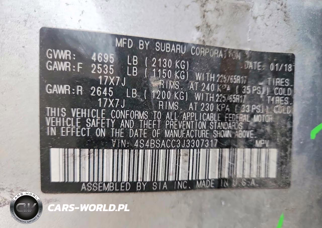 2018 Subaru Outback 2.5I Premium VIN:4S4BSACC3J3307317 - 14