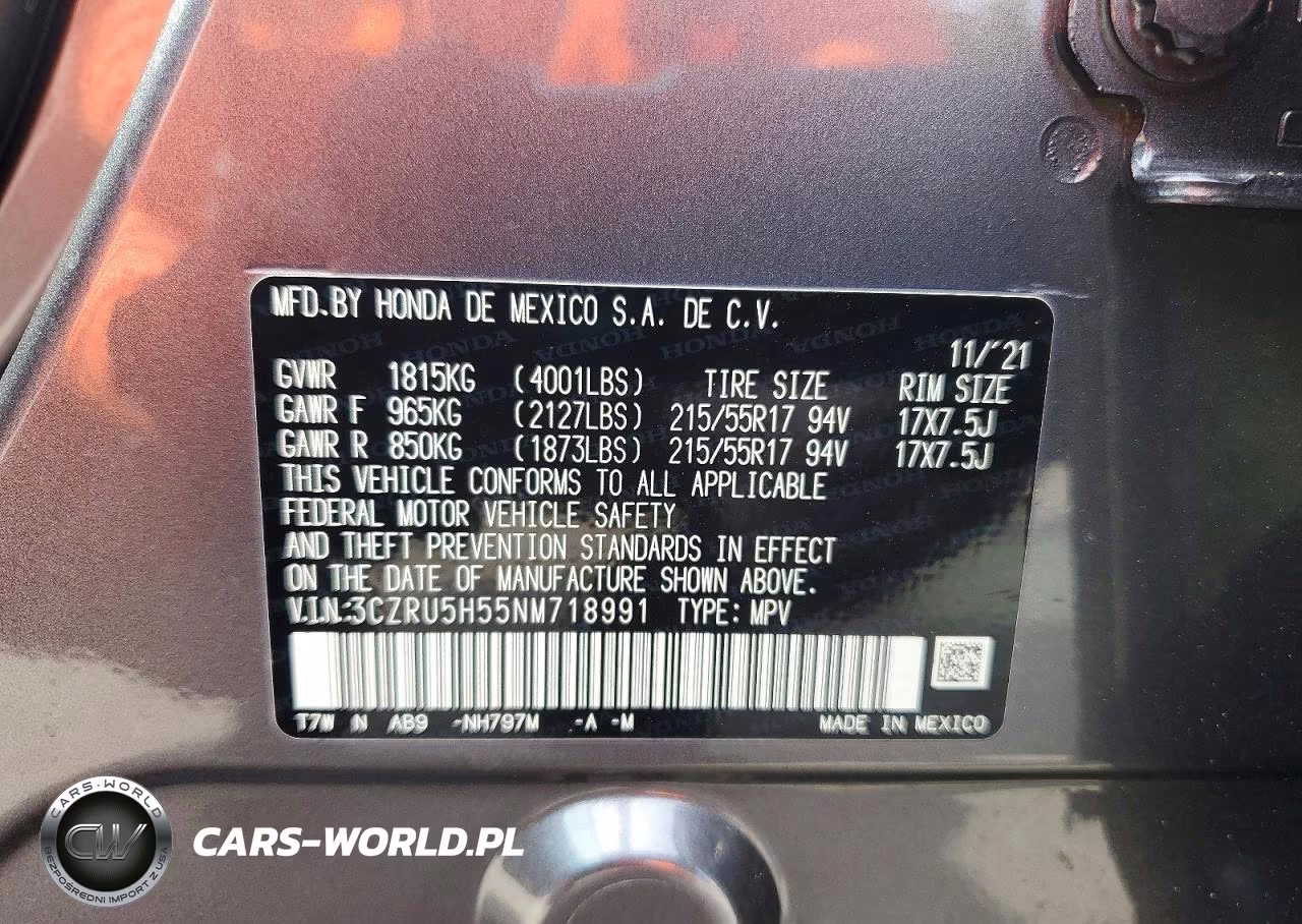 2022 Honda Hr-V Ex VIN:3CZRU5H55NM718991 - 14