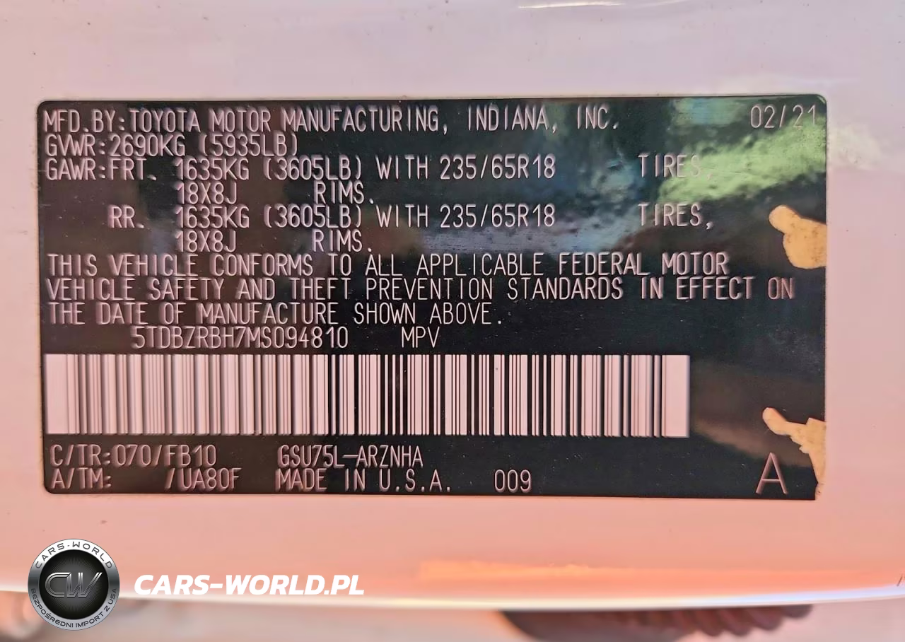 2021 Toyota Highlander Le VIN:5TDBZRBH7MS094810 - 13