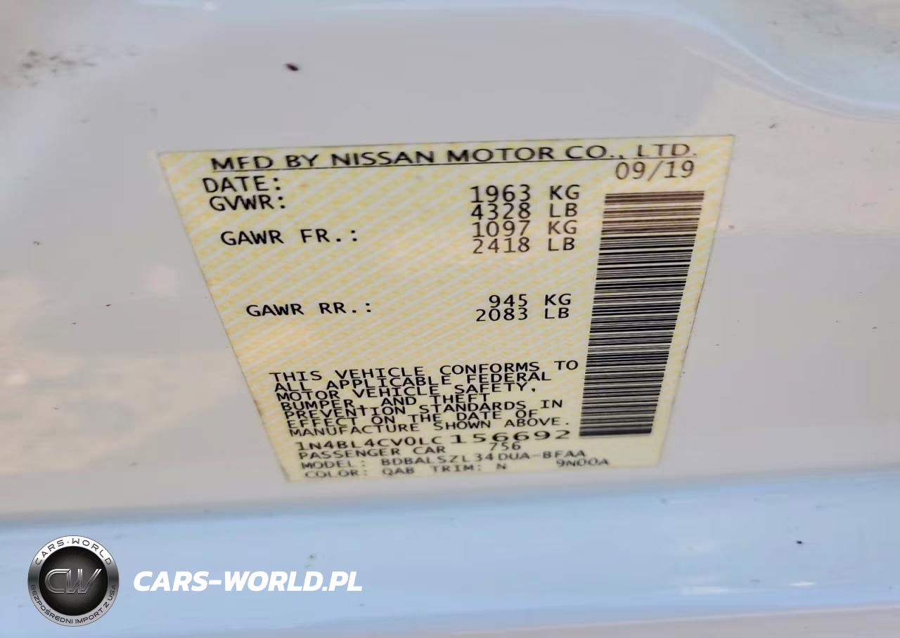 2020 Nissan Altima Sr VIN:1N4BL4CV0LC156692 - 12