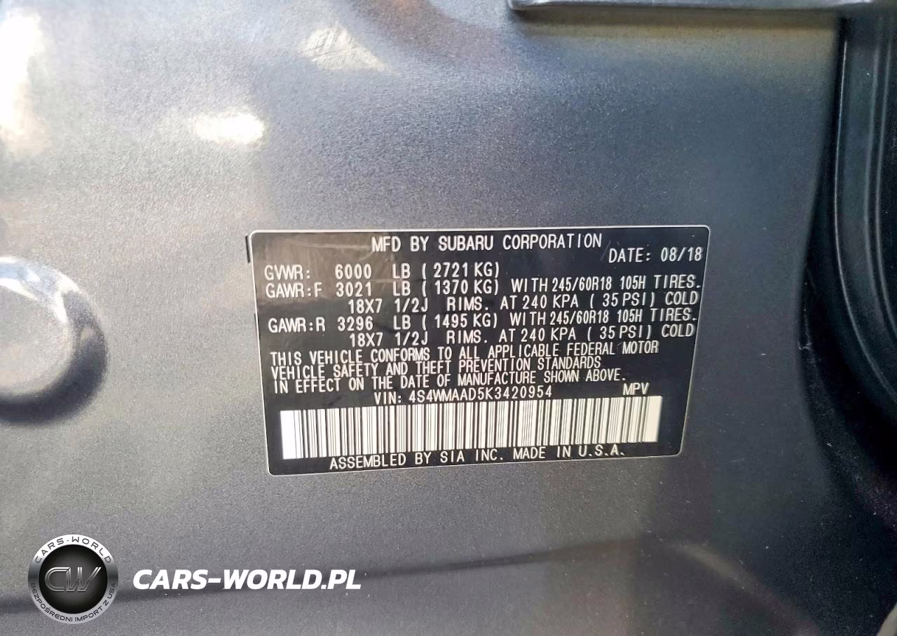 2019 Subaru Ascent VIN:4S4WMAAD5K3420954 - 13