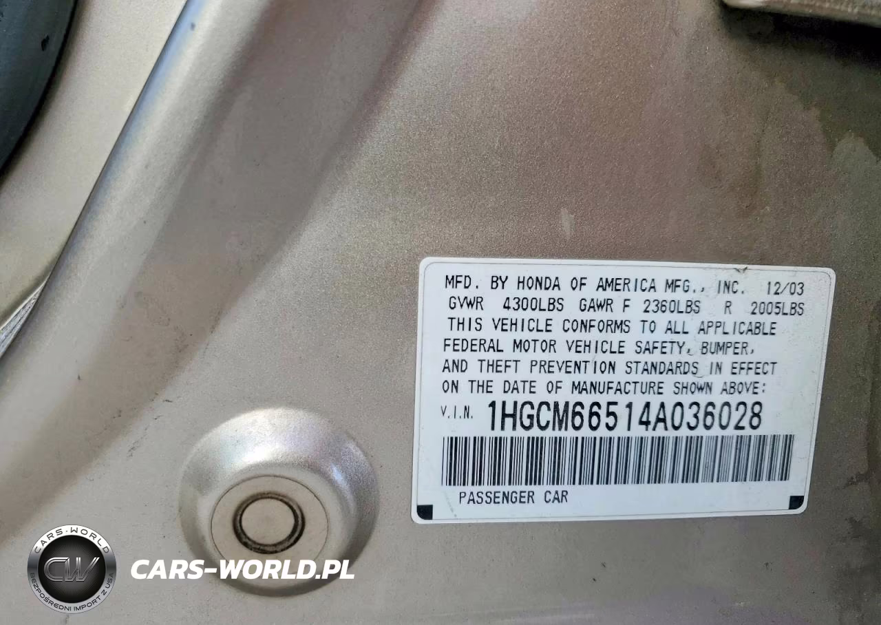 2004 Honda Accord Ex VIN:1HGCM66514A036028 - 12
