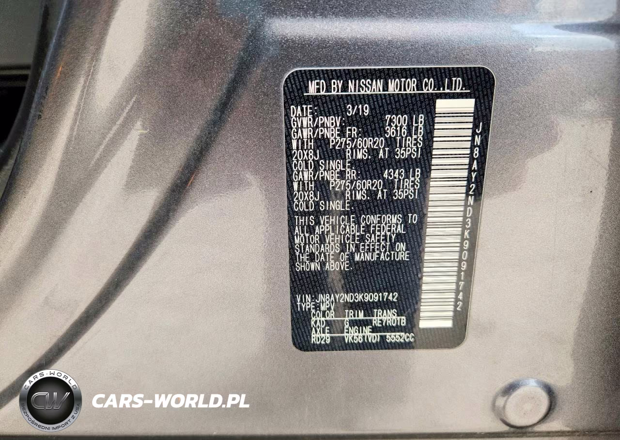2019 Nissan Armada Sl VIN:JN8AY2ND3K9091742 - 13