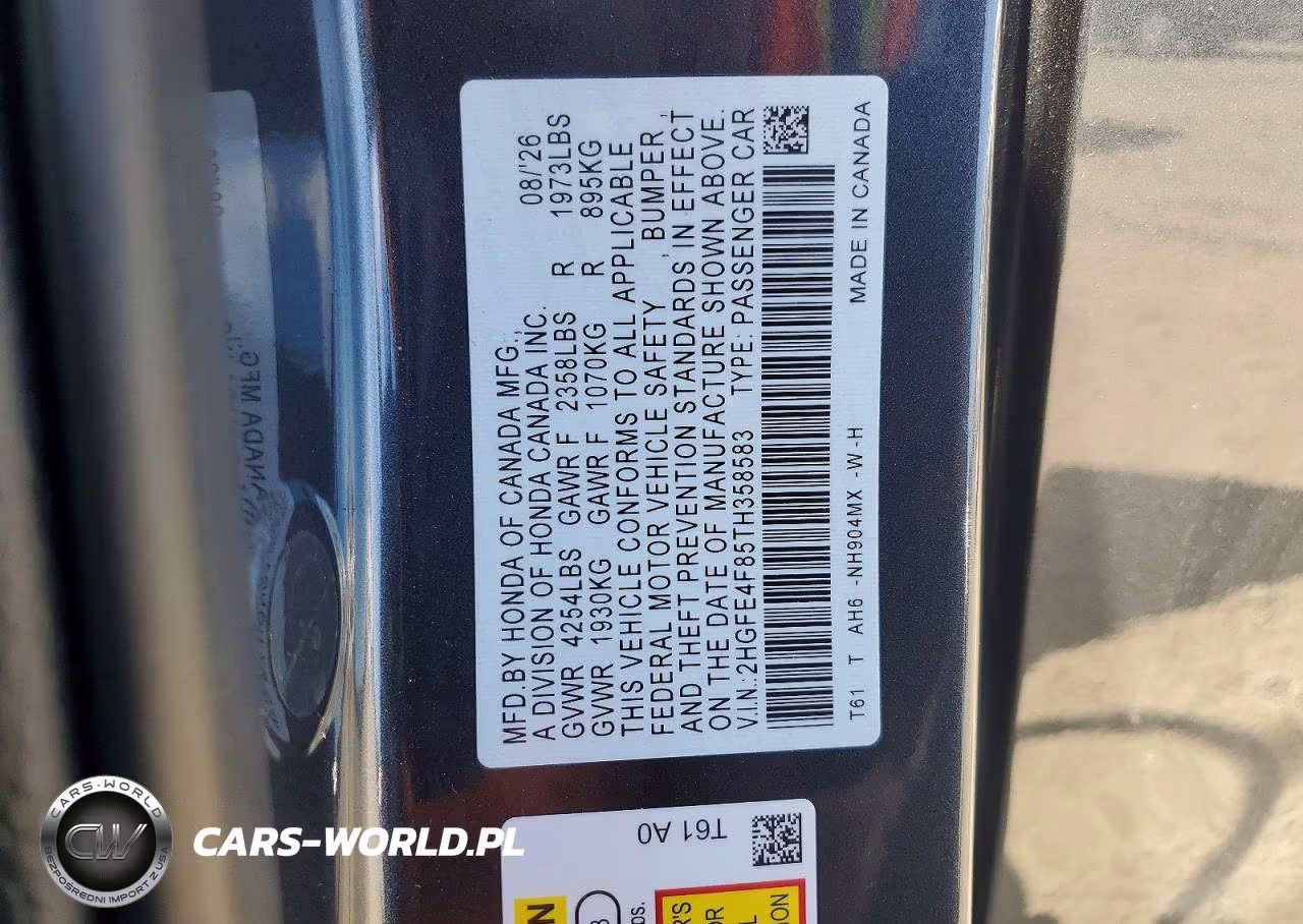 2026 Honda Civic Sport VIN:2HGFE4F85TH358583 - 12