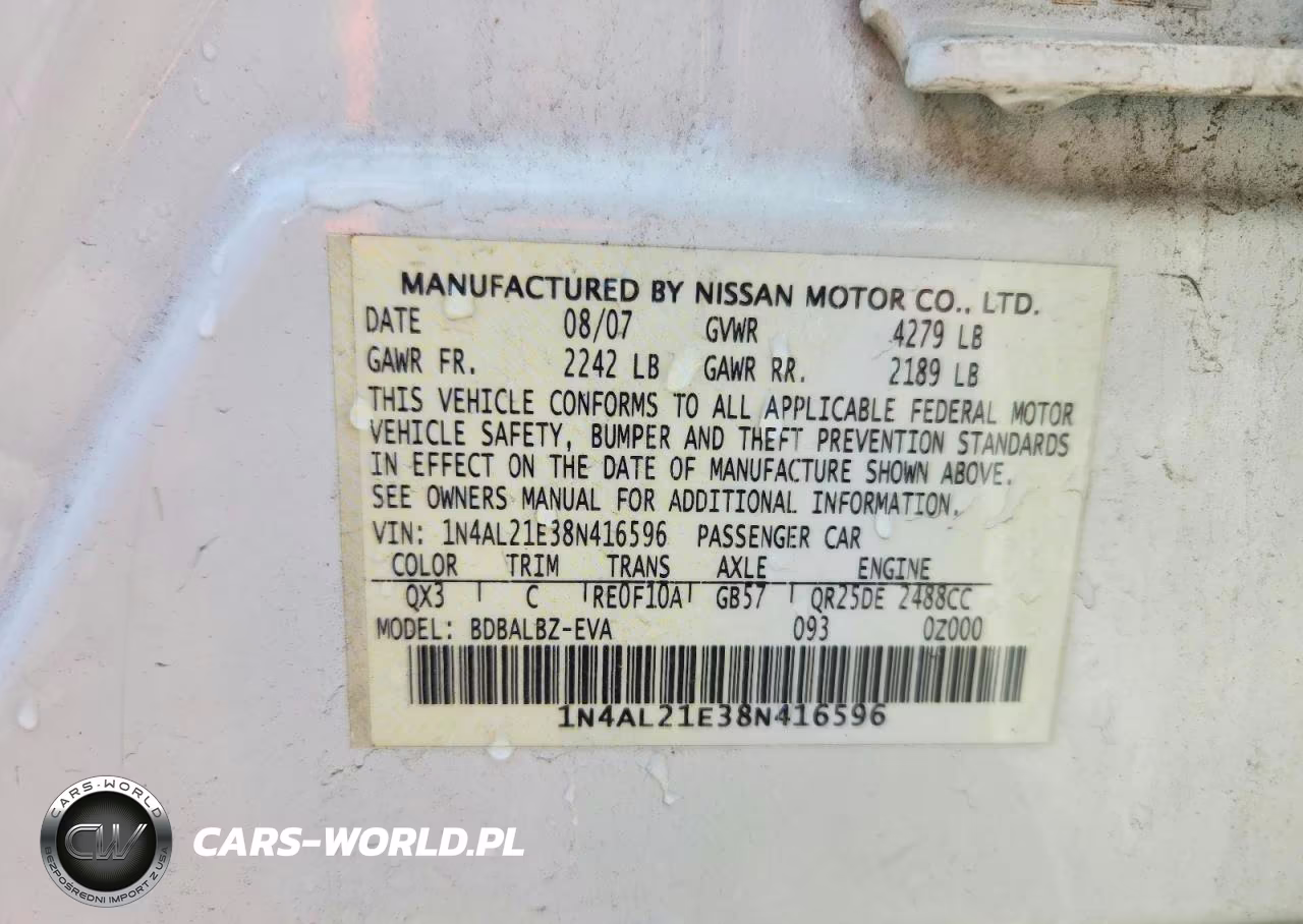 2008 Nissan Altima 2.5 VIN:1N4AL21E38N416596 - 12