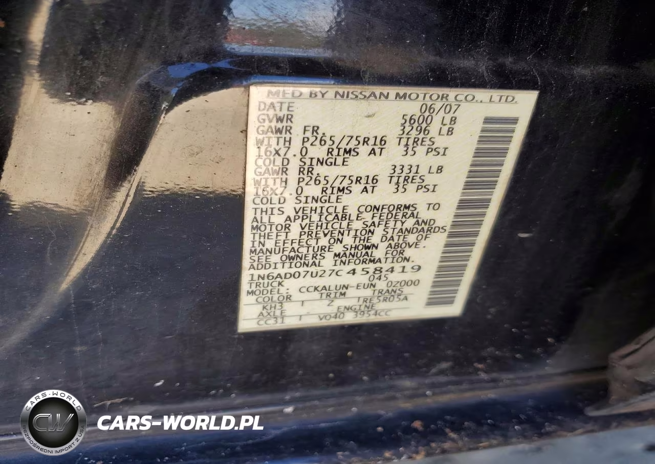 2007 Nissan Frontier Se VIN:1N6AD07U27C458419 - 13