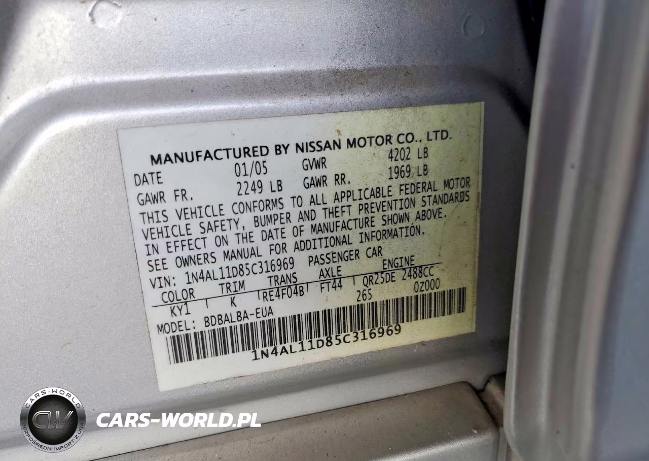 2005 Nissan Altima 2.5 VIN:1N4AL11D85C316969 - 12