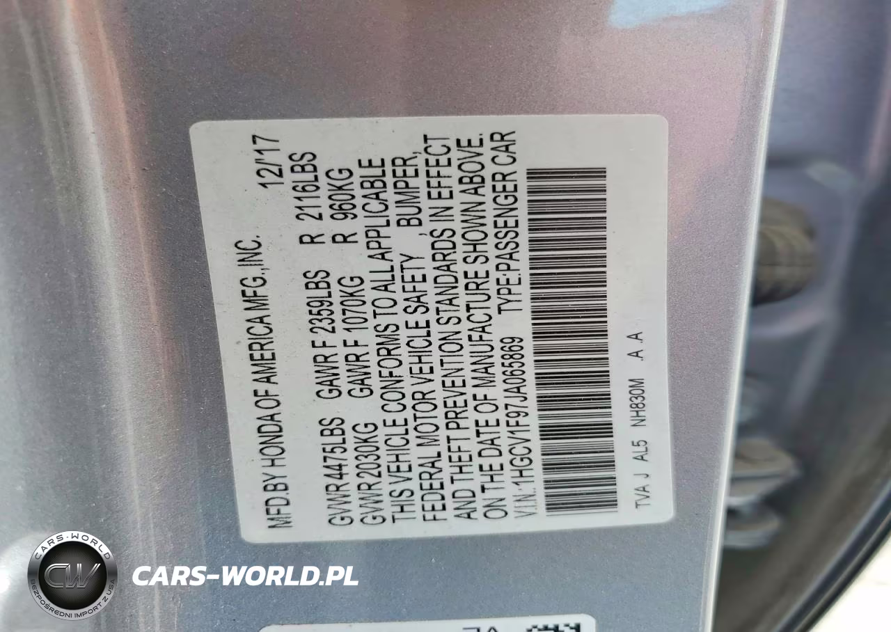 2018 Honda Accord Touring VIN:1HGCV1F97JA065869 - 12