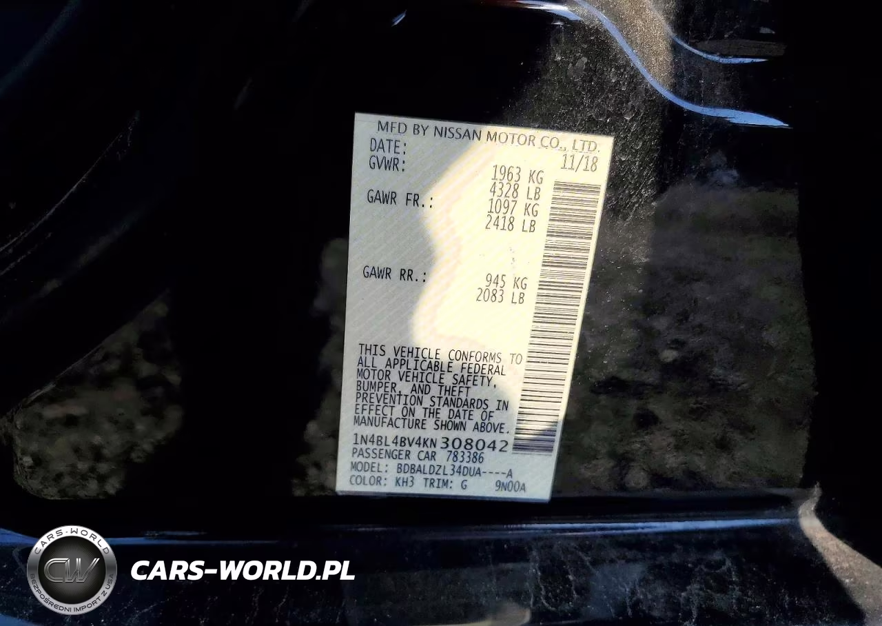 2019 Nissan Altima S VIN:1N4BL4BV4KN308042 - 12