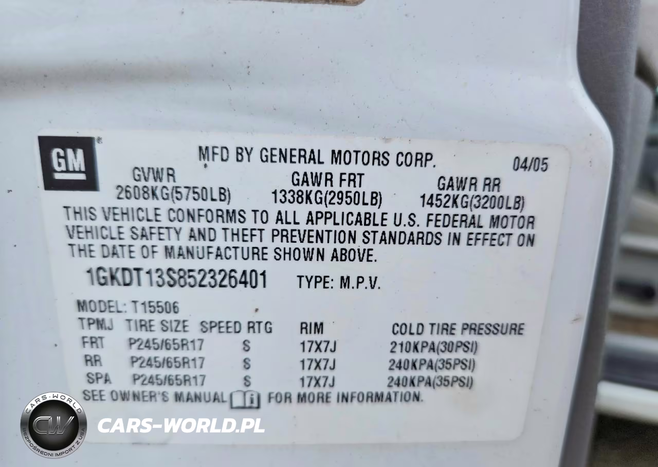2005 GMC Envoy VIN:1GKDT13S852326401 - 13