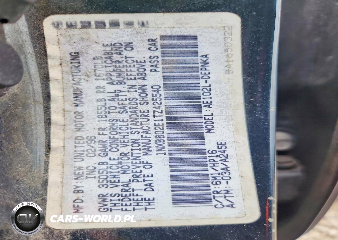1996 Toyota Corolla Dx VIN:1NXBB02E1TZ425540 - 12