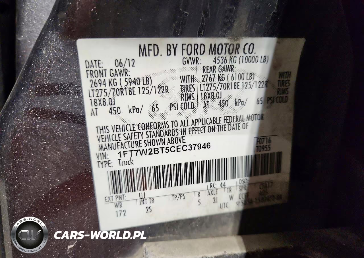 2012 Ford F250 Super Duty VIN:1FT7W2BT5CEC37946 - 13