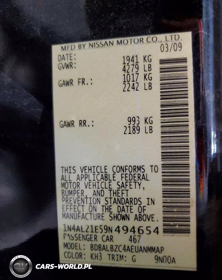 2009 Nissan Altima 2.5 VIN:1N4AL21E59N494654 - 12