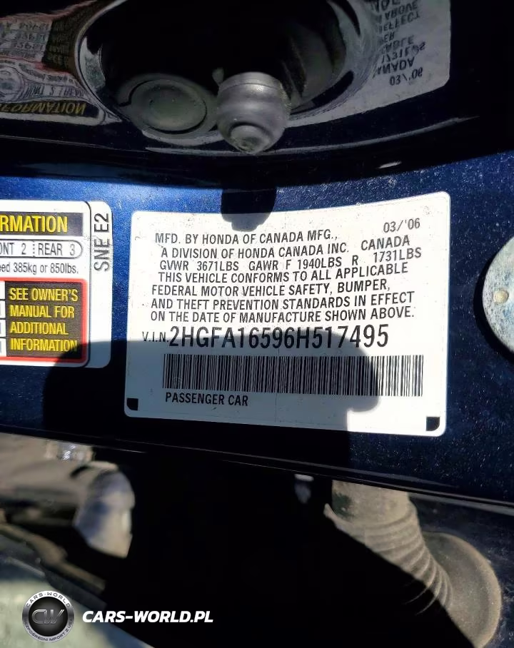 2006 Honda Civic Lx VIN:2HGFA16596H517495 - 13
