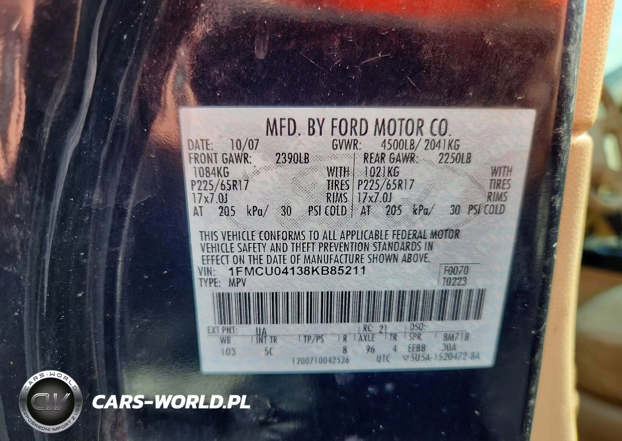 2008 Ford Escape Limited VIN:1FMCU04138KB85211 - 13