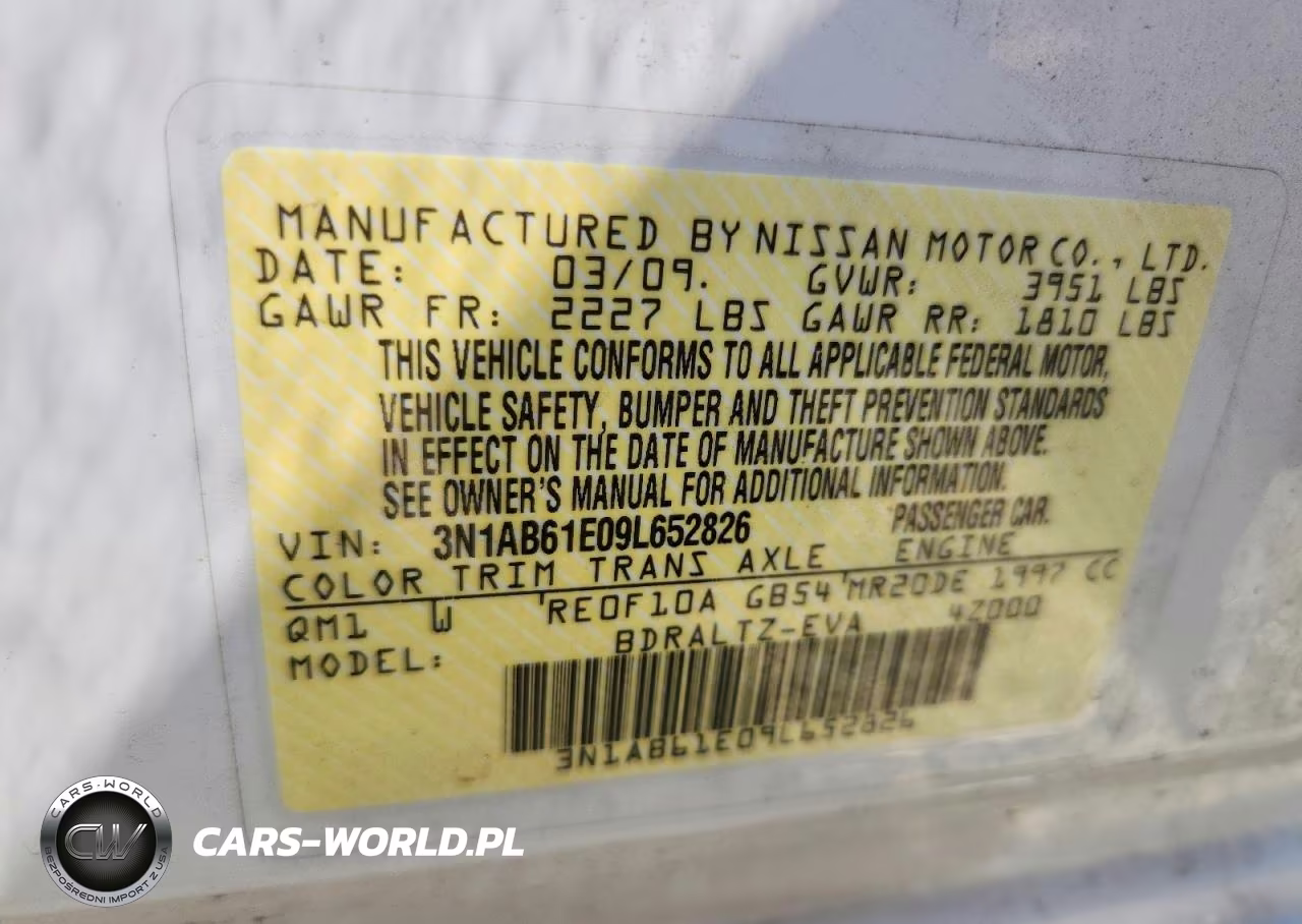 2009 Nissan Sentra 2.0 VIN:3N1AB61E09L652826 - 12
