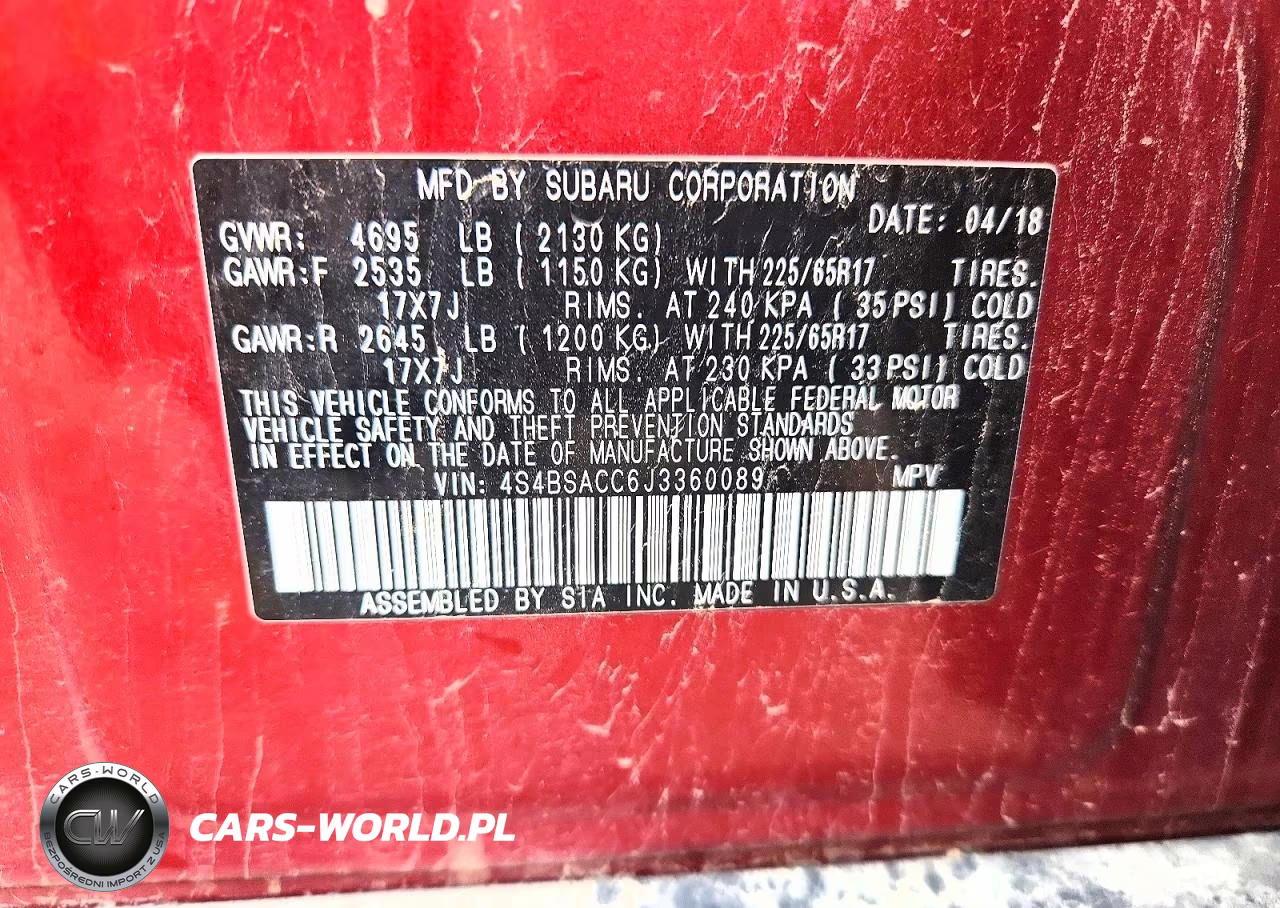 2018 Subaru Outback 2.5I Premium VIN:4S4BSACC6J3360089 - 13