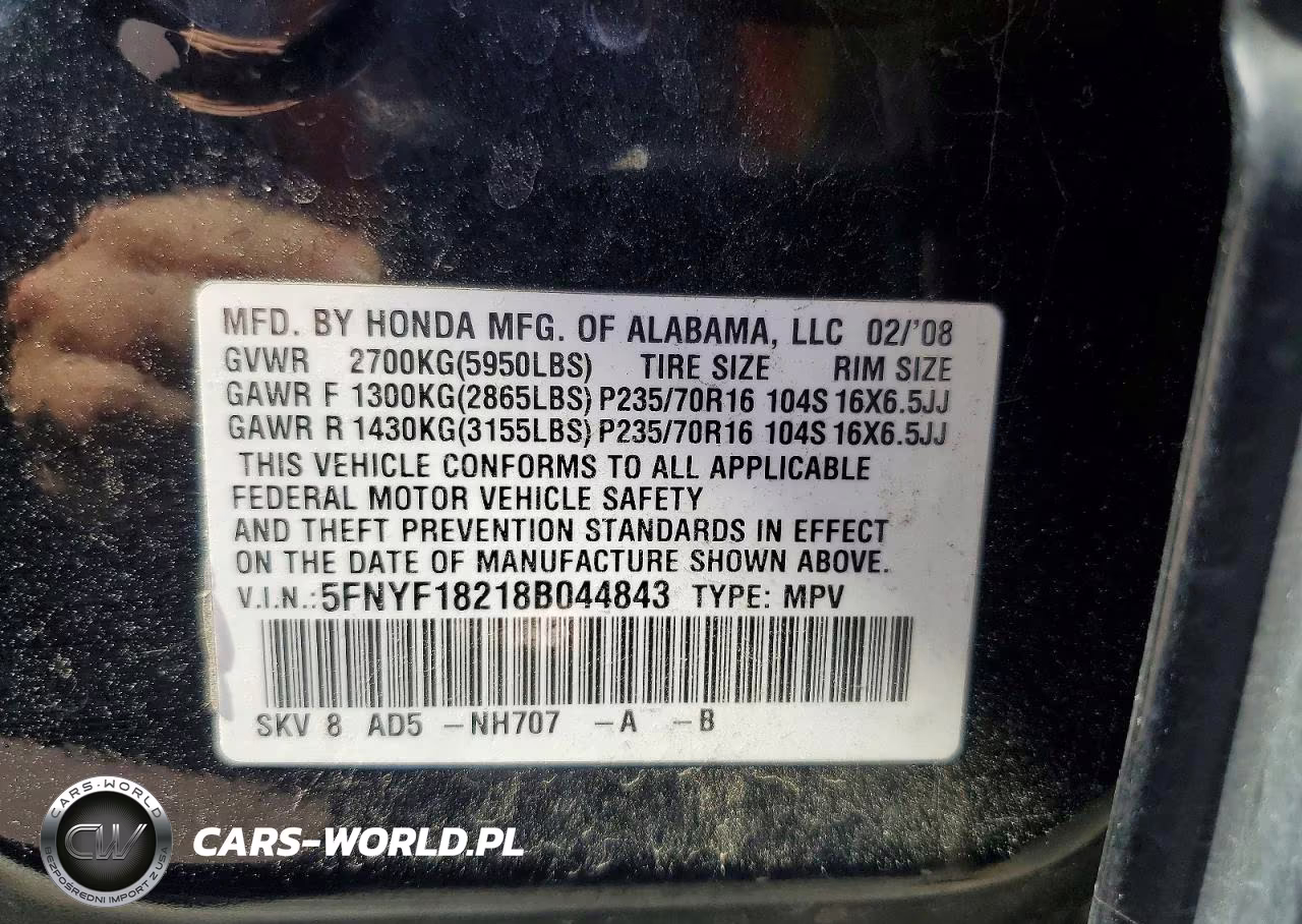 2008 Honda Pilot Vp VIN:5FNYF18218B044843 - 12