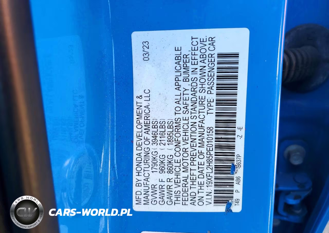 2023 Honda Civic Sport VIN:19XFL2H85PE010158 - 12