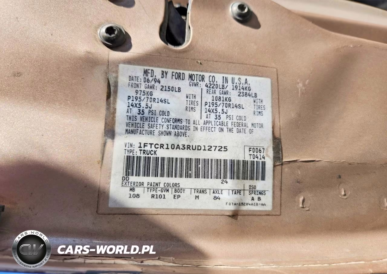 1994 Ford Ranger VIN:1FTCR10A3RUD12725 - 12