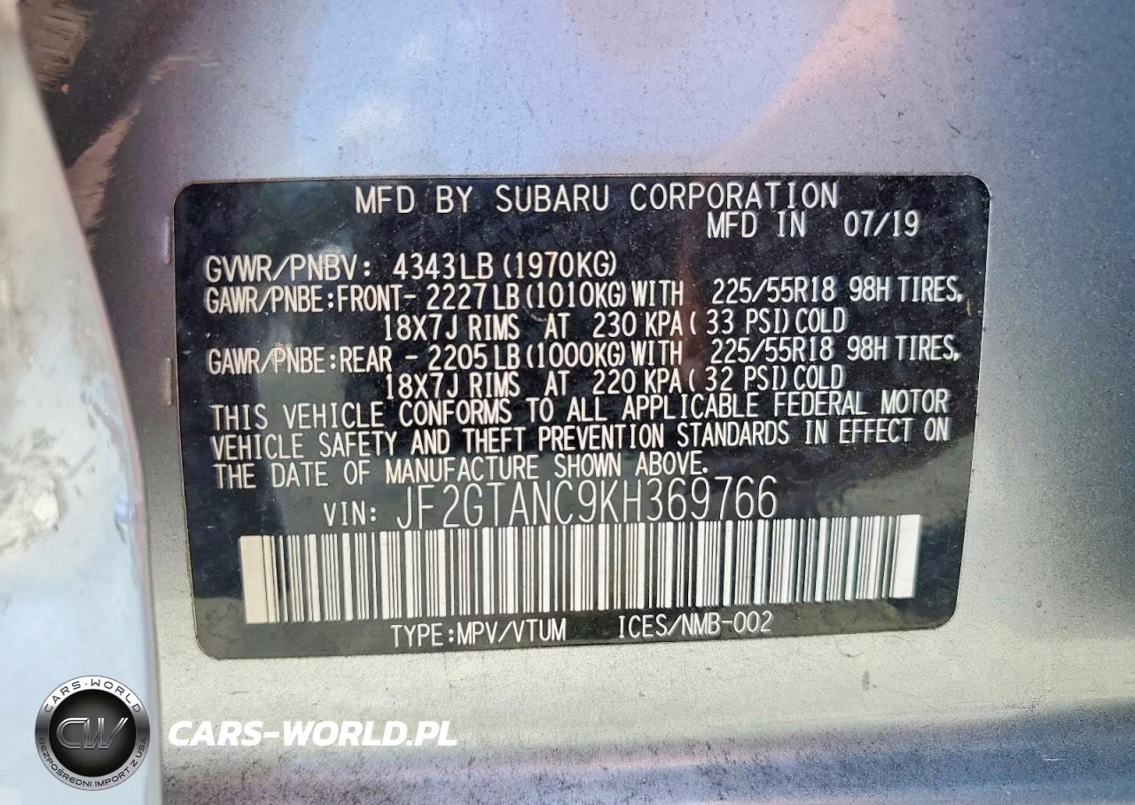 2019 Subaru Crosstrek Limited VIN:JF2GTANC9KH369766 - 13
