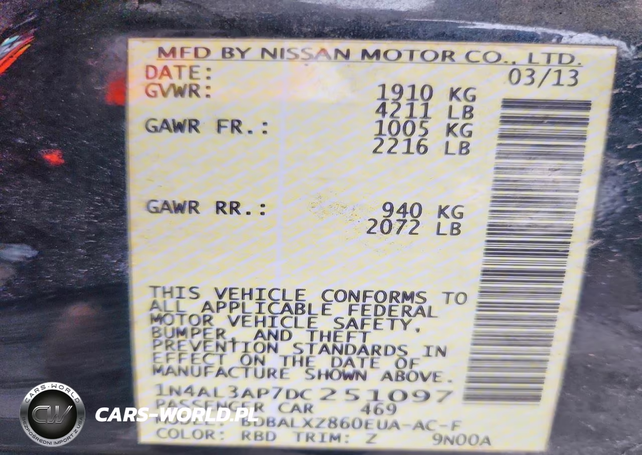 2013 Nissan Altima 2.5 VIN:1N4AL3AP7DC251097 - 13