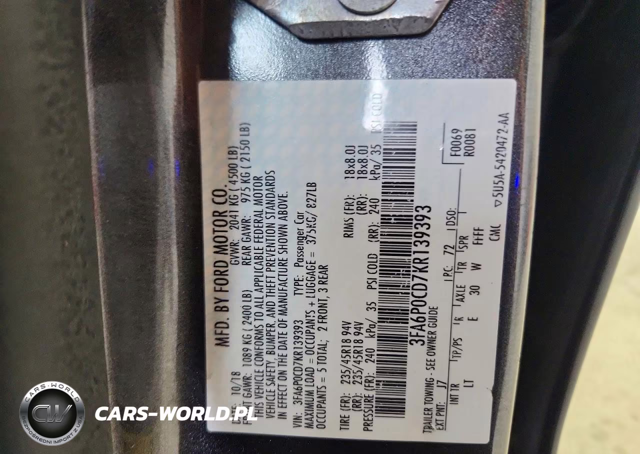 2019 Ford Fusion Sel VIN:3FA6P0CD7KR139393 - 12
