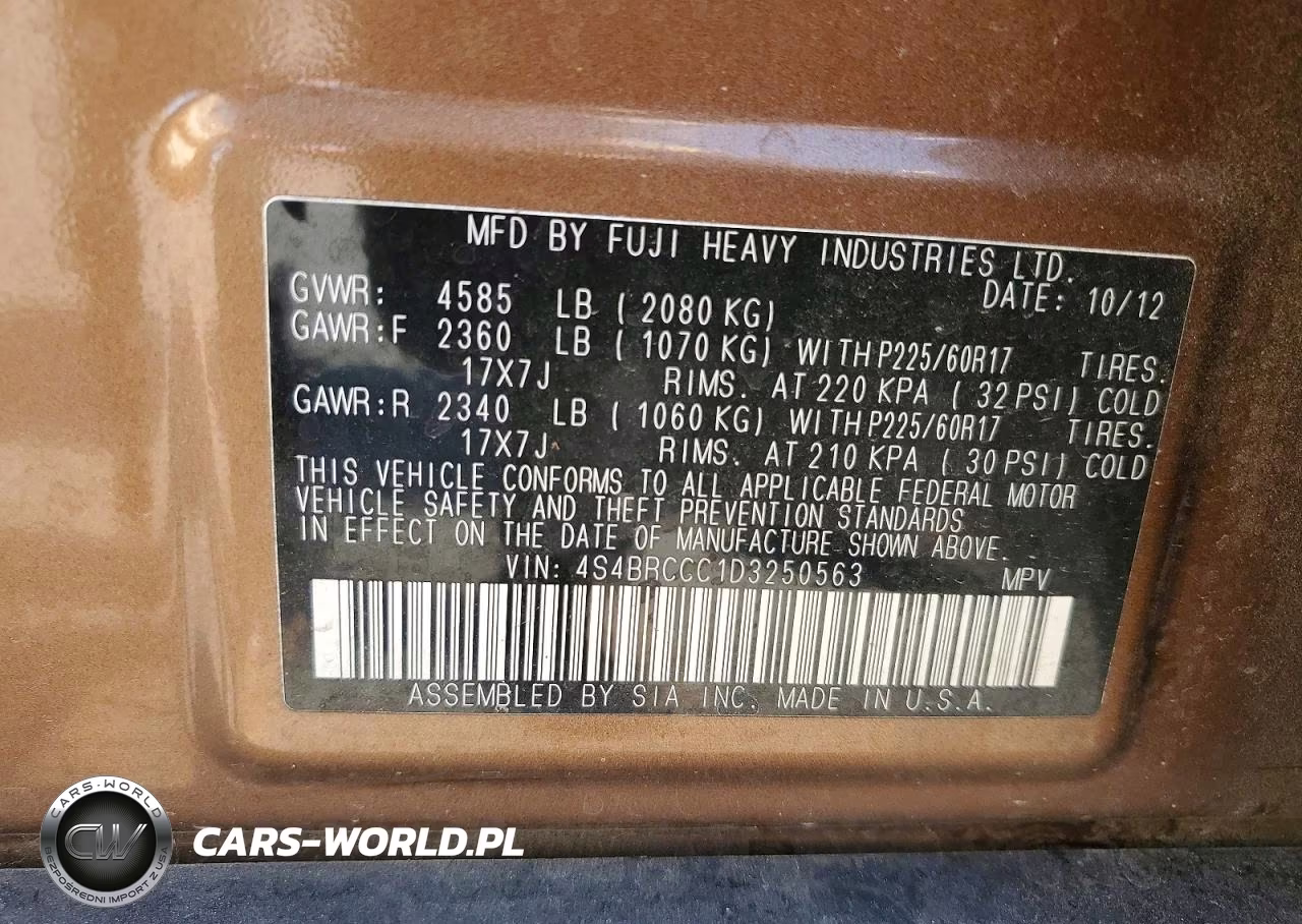 2013 Subaru Outback 2.5I Premium VIN:4S4BRCCC1D3250563 - 13