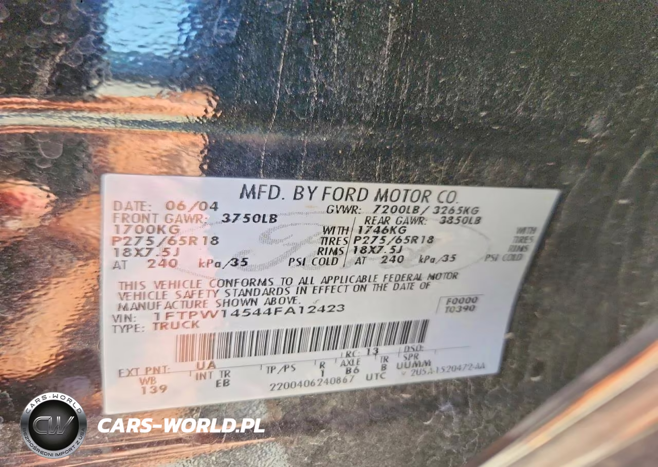 2004 Ford F150 Supercrew VIN:1FTPW14544FA12423 - 12