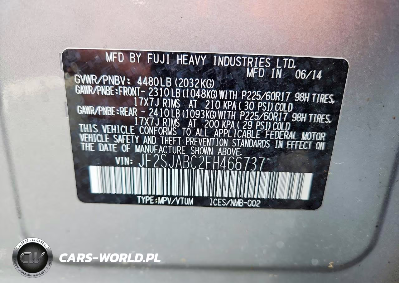2015 Subaru Forester 2.5I VIN:JF2SJABC2FH466737 - 14