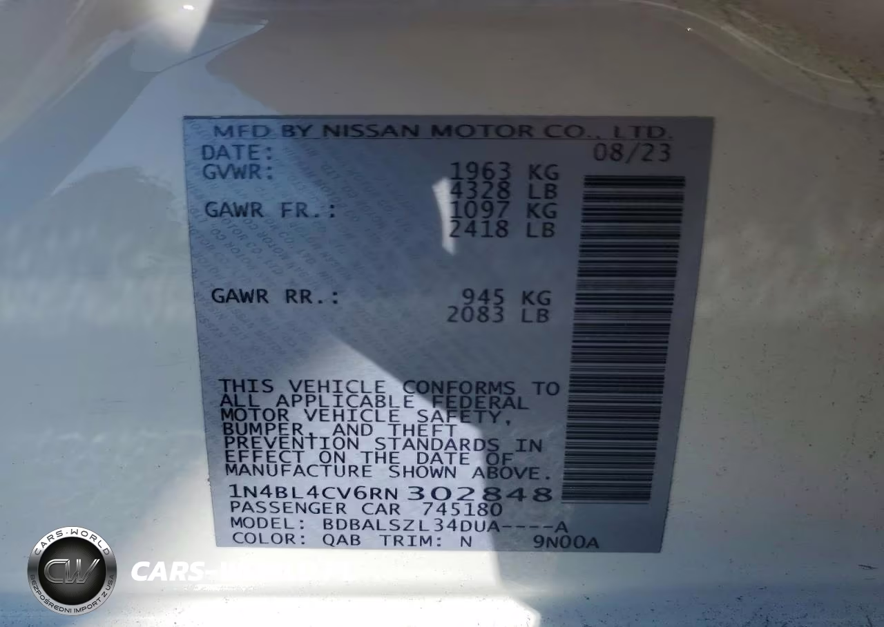 2024 Nissan Altima Sr VIN:1N4BL4CV6RN302848 - 12