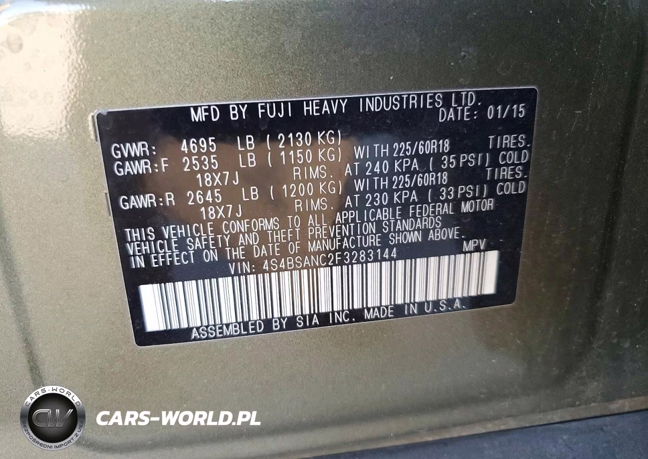 2015 Subaru Outback 2.5I Limited VIN:4S4BSANC2F3283144 - 13