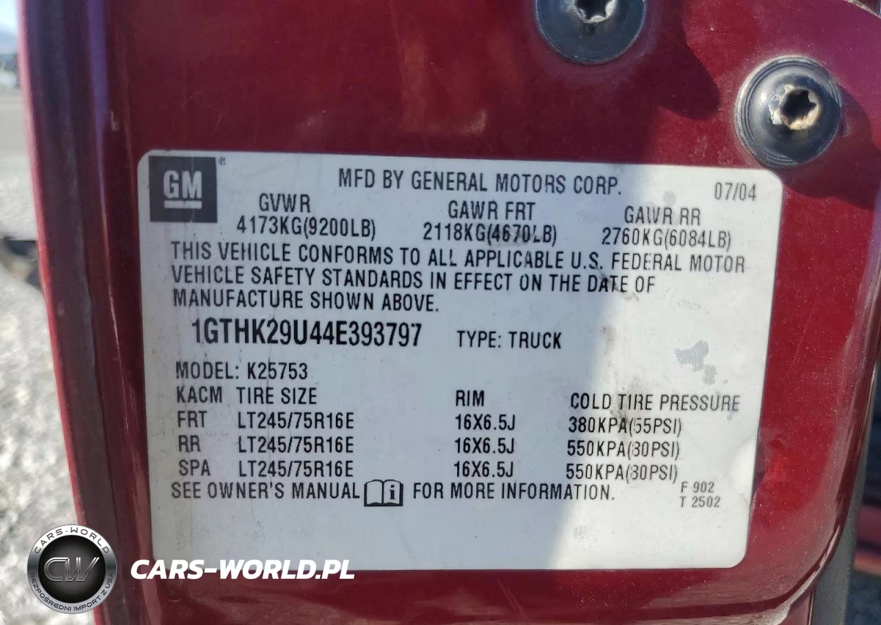 2004 GMC Sierra K2500 Heavy Duty VIN:1GTHK29U44E393797 - 12
