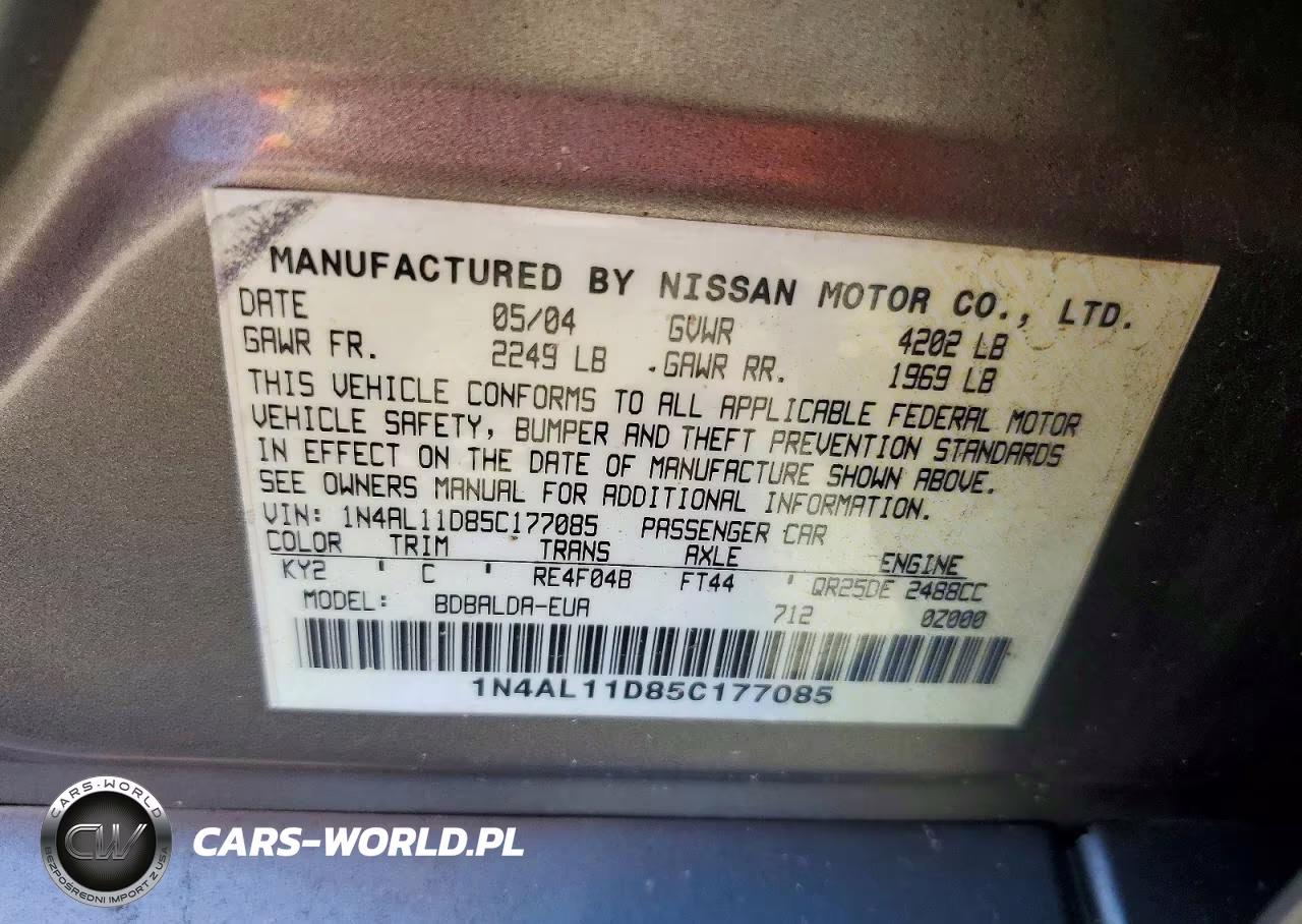 2005 Nissan Altima 2.5 VIN:1N4AL11D85C177085 - 12