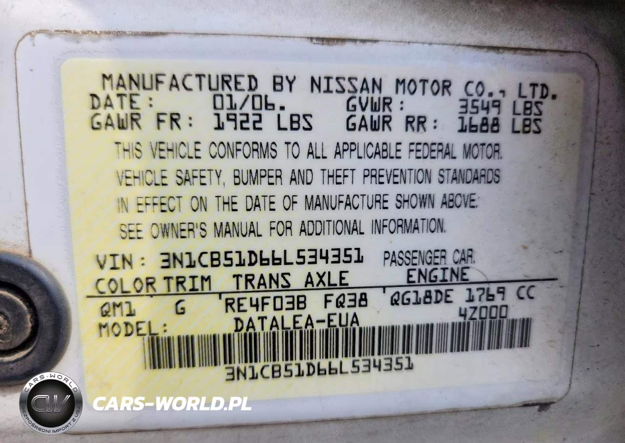 2006 Nissan Sentra 1.8 VIN:3N1CB51D66L534351 - 12