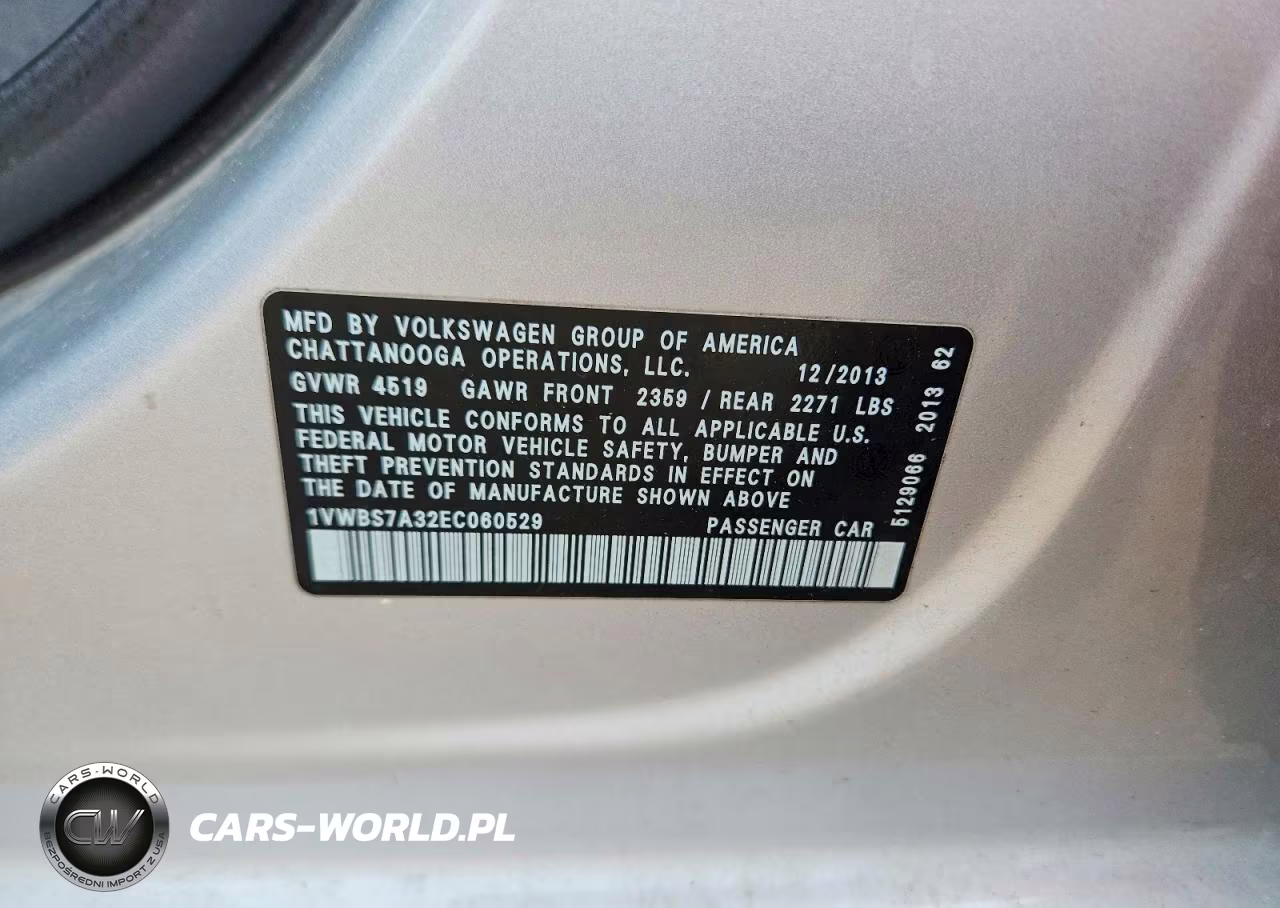 2014 Volkswagen Passat Se VIN:1VWBS7A32EC060529 - 12