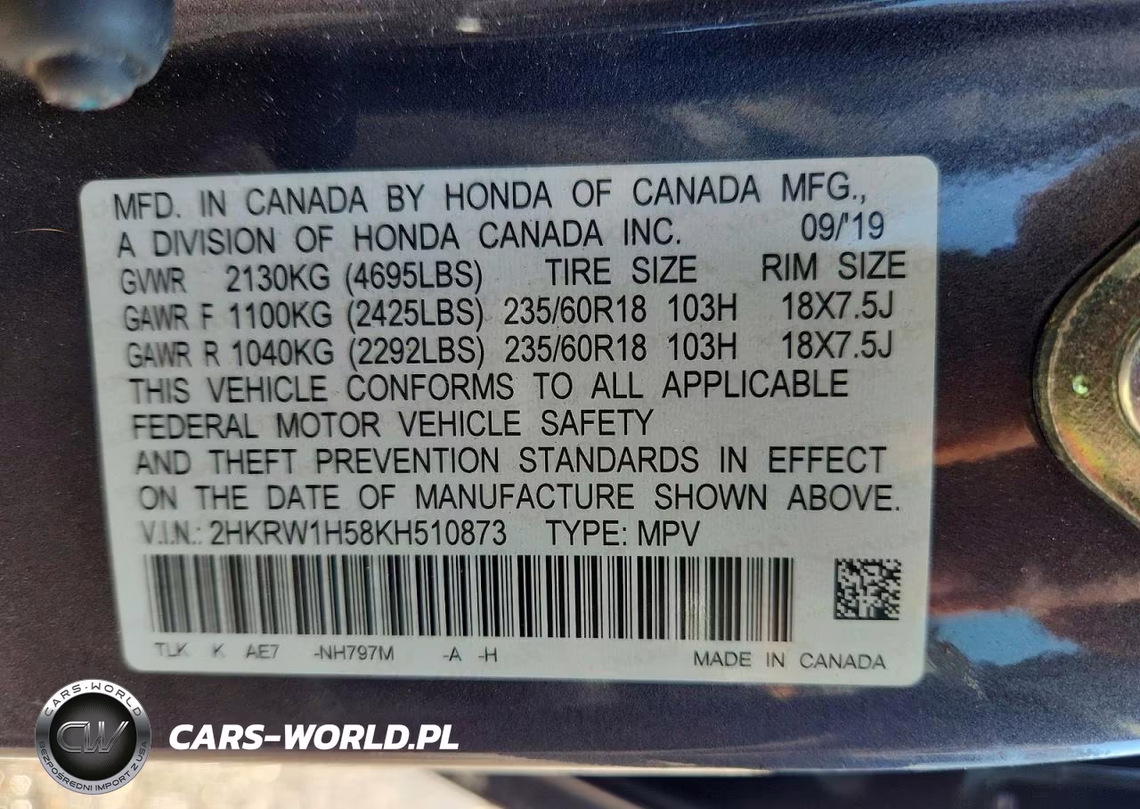 2019 Honda Cr-V Ex VIN:2HKRW1H58KH510873 - 14