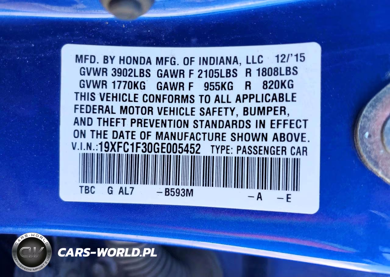 2016 Honda Civic Ex VIN:19XFC1F30GE005452 - 12