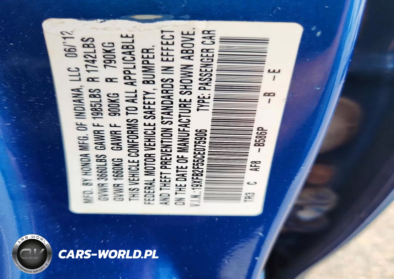 2012 Honda Civic Lx VIN:19XFB2F55CE075906 - 12