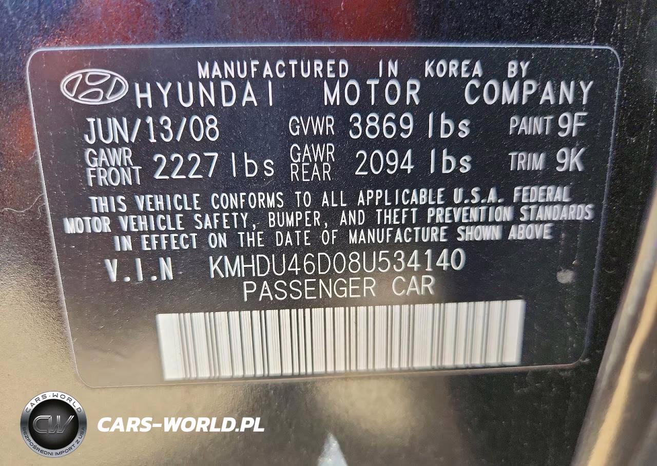 2008 Hyundai Elantra Gls VIN:KMHDU46D08U534140 - 12