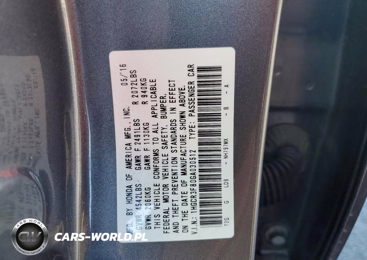 2016 Honda Accord Exl VIN:1HGCR3F80GA030512 - 12