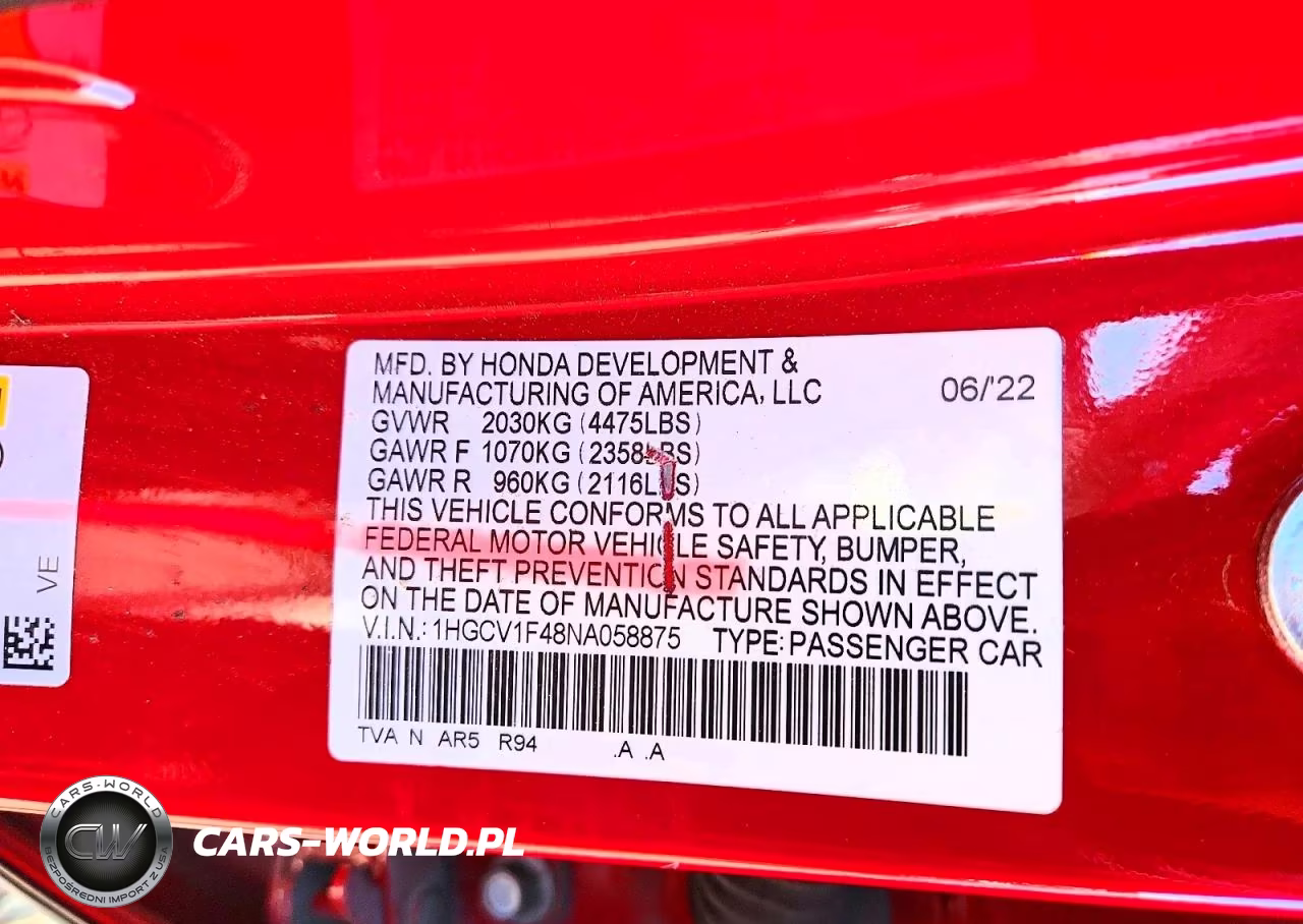 2022 Honda Accord Sport Se VIN:1HGCV1F48NA058875 - 12