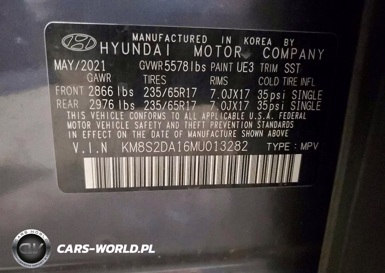 2021 Hyundai Santa Fe Blue VIN:KM8S2DA16MU013282 - 13