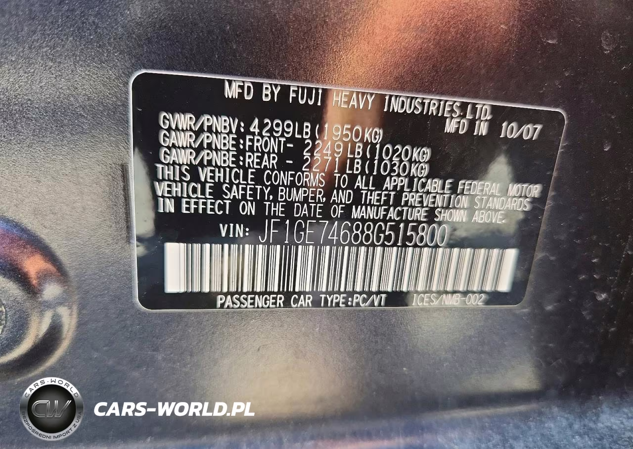 2008 Subaru Impreza Wrx VIN:JF1GE74688G515800 - 12